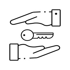 Hand with a key. Vector icon on white background.
