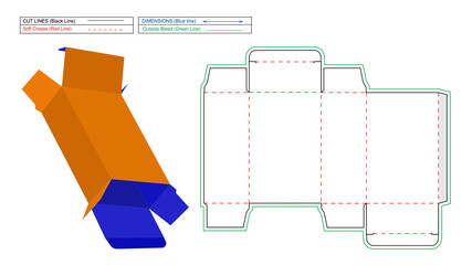 RTE or Reverse Tuck End boxes dieline template and 3D render box