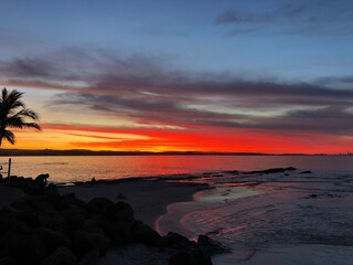 Fototapeta na wymiar Sun setting over the Gold Coast on a winters evening