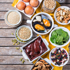 Foods high in iron, healthy dieting eating concept