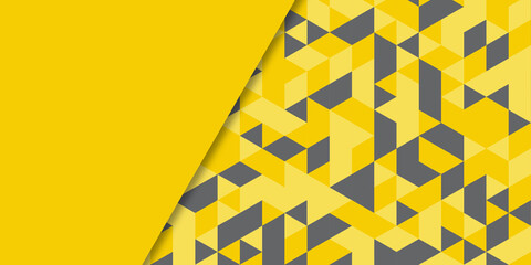 Yellow grey triangle abstract background. High contrast grey and yellow orange glossy stripes. Abstract tech graphic banner design. Vector corporate background