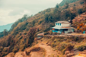 Tableaux ronds sur plexiglas Dhaulagiri Beautiful village on the way of Annapurna Mountain in Nepal.
