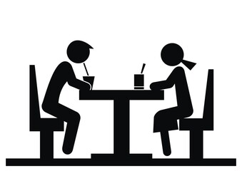 two people sitting in a restaurant, black silhouette, vector icon