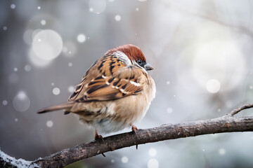 Beautiful sparrow sitting on tree branch