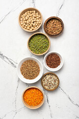 Bright set of different legumes and cereals for healthy nutrition