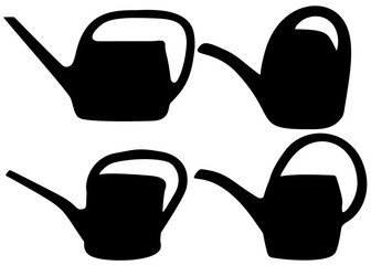 Watering cans for watering flowers or beds included. Vector image.