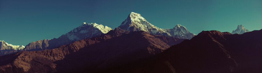 Himalayan mountain Dhaulagiri peak during sunrise, Nepal.