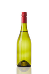 Bottle of white wine on white background.