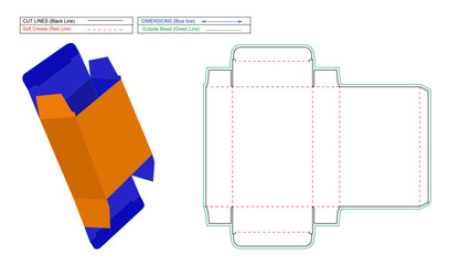 Straight Tuck End boxes dieline template and 3D render box