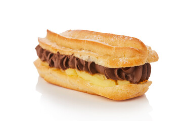 Tasty Chocolate &eacute;clair isolated on a white background