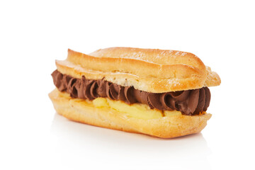 Tasty Chocolate éclair isolated on a white background