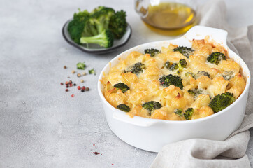 Casserole with pasta, cheese and broccoli