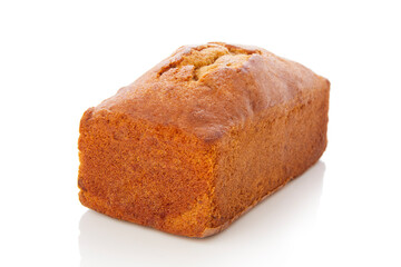 Plum cake on white background.