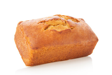 Plum cake on white background.