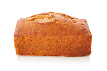 Plum cake on white background.