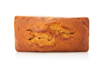 Plum cake on white background.