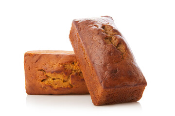 Plum cake on white background.