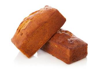 Plum cake on white background.
