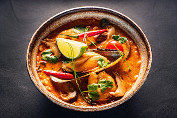 asian seafood soup in the bowl