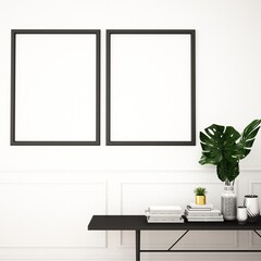 Interior of Frame mockup in living room,3d illustration,3d rendering