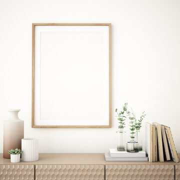 Interior of Frame mockup in living room,3d illustration,3d rendering © TATTA