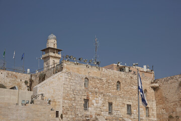Tower at the Western 'Wailing' Wall of Ancient Temple in Jerusalem. The Wall is the most sacred place for all jews in the world