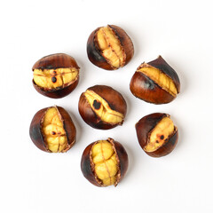 Roasted chestnut on white background.