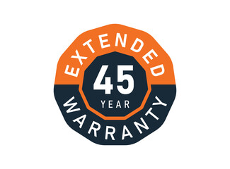 45 year warranty badges isolated on white background. 45 years Extended warranty