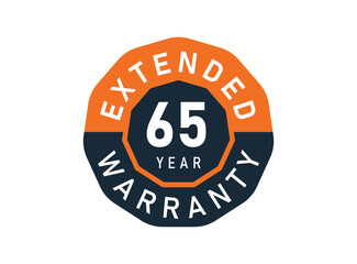65 year warranty badges isolated on white background. 65 years Extended warranty