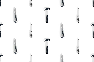 Tools seamless pattern. Tools: hammer, screwdriver and knife on a white background.