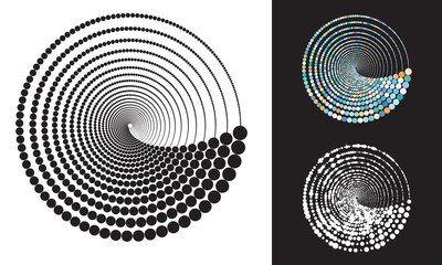 Spiral dots backdrop designs. Abstract background illustrations with halftone effects.