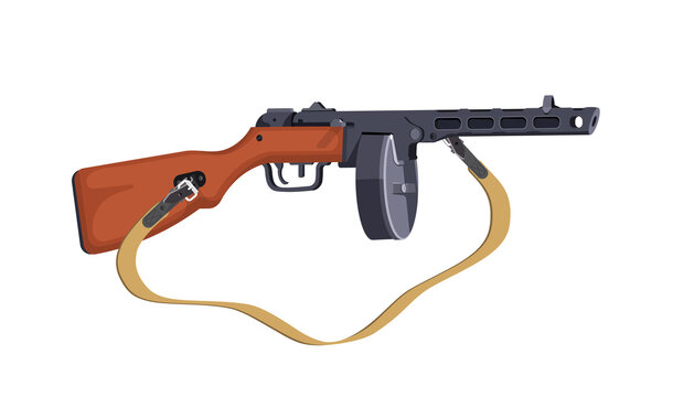 PPSH submachine gun of the Second World War. Automatic firearms. Vector isolated illustration on a white background.