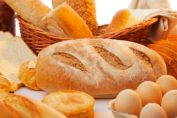 Basket with assorted baking products in studio shot.