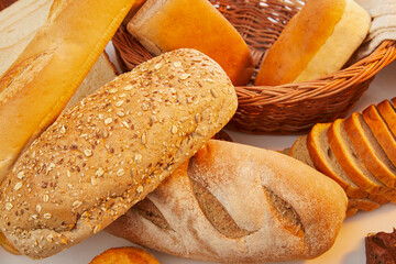 Basket with assorted baking products in studio shot.