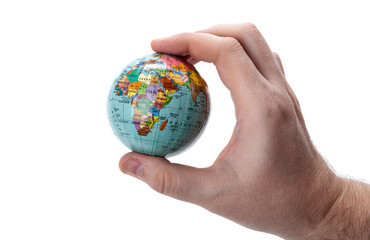 earth globe in human hand on white background concept