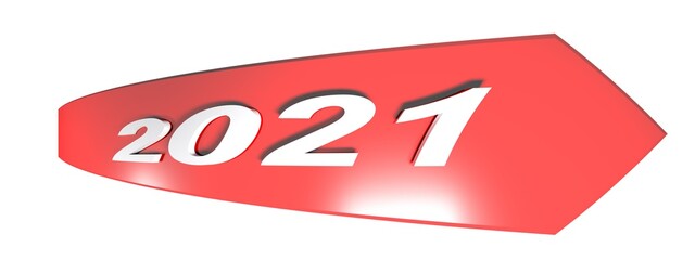 2021 red arrow on white background - 3D rendering illustration