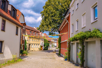 Fototapeta na wymiar view of a festively decorated street in Schweinfurt Germany