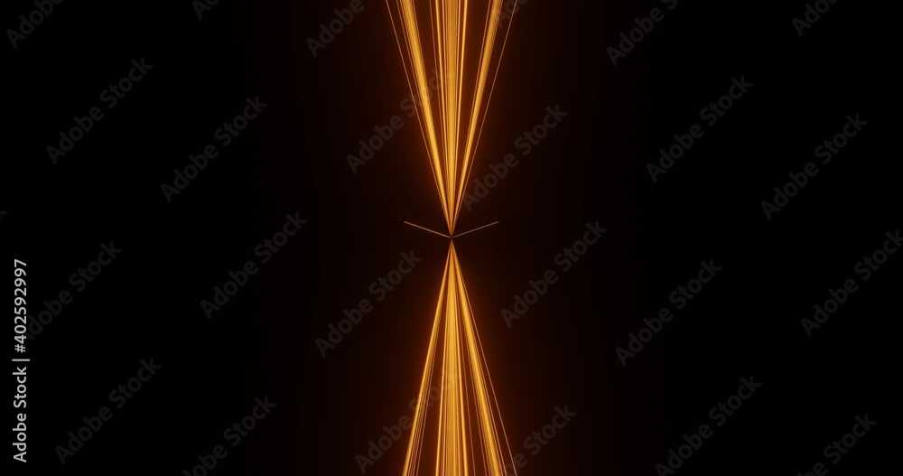 Wall mural 3d render with luminous converging orange lines on a black background