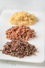 Three types of cooked quinoa