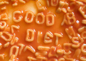Message spelled out in pasta shapes