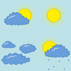 Weather signs and symbols. Good weather. Sunny, clouds, little rain. illustration