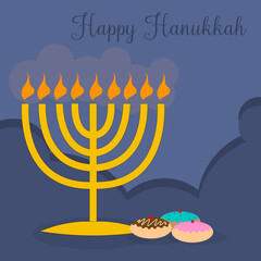 Congratulatory postcard. Hanukkah. Candles, Jewish holiday. illustration