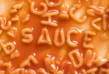 Message spelled out in pasta shapes