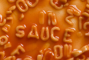 Message spelled out in pasta shapes