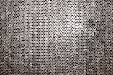 Pattern of 12 gauge cartridges for shotgun bullets. Shells for hunting rifle close up. Backdrop for...