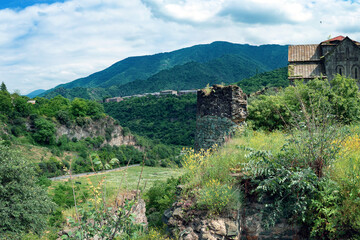 Fototapeta na wymiar Beautiful view in armenian mountains with an ancient Monastery Akhtala in summer day