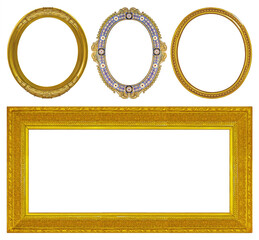 Golden frame for paintings, mirrors or photo isolated on white background