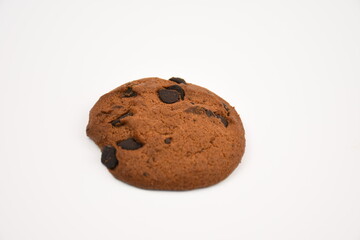 chocolate chip cookie on white background.