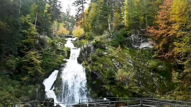 Beautiful Triberg Waterfalls in the colorful Black Forest of Germany during autumn.
