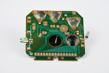 electronic circuit board with components, isolated on a white background